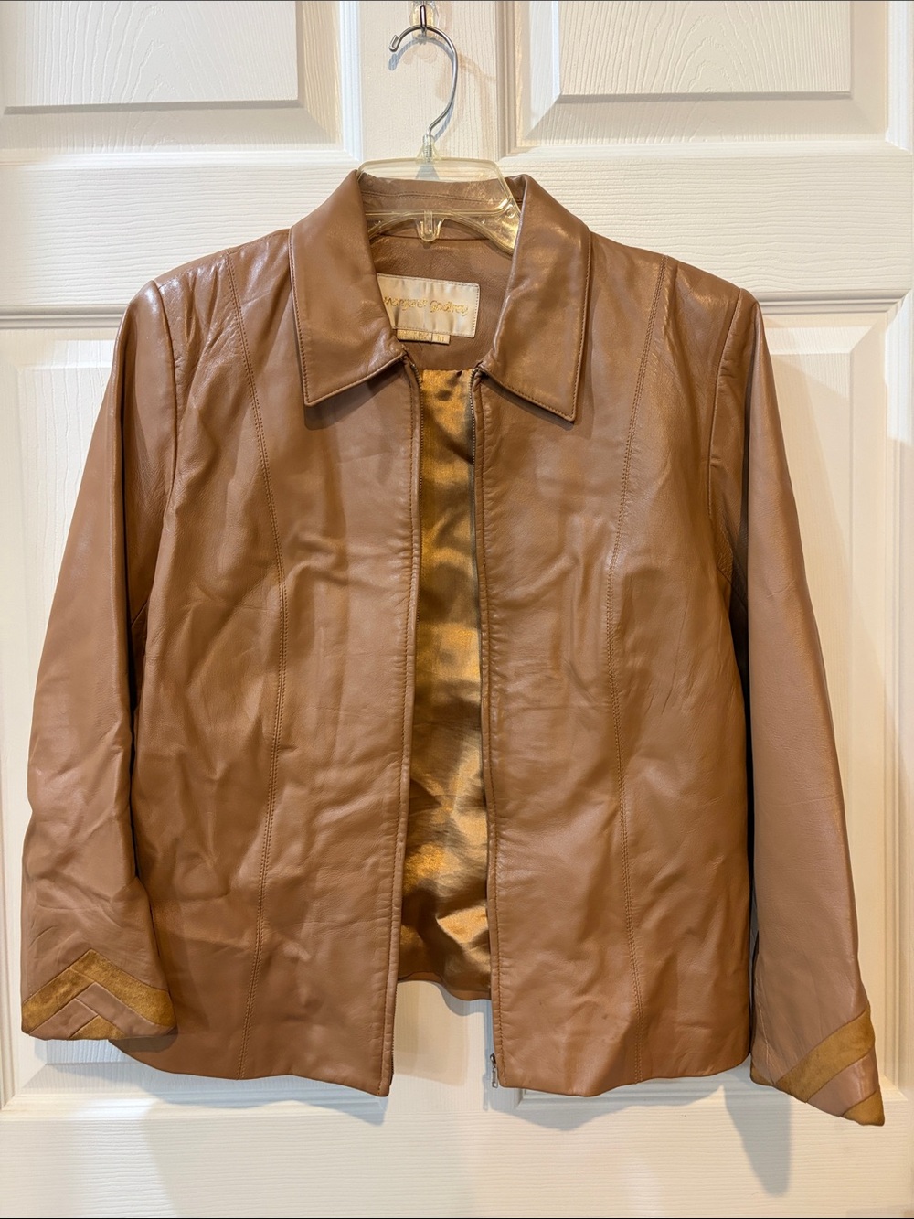 Leather Zip-Front Jacket in Tan